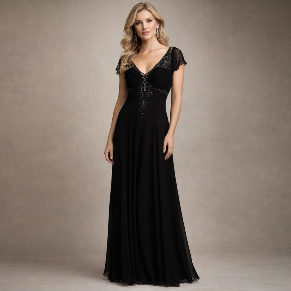 Dave & Johnny Evening Dress Women’s Size 11/12 Black Embellished Formal Event